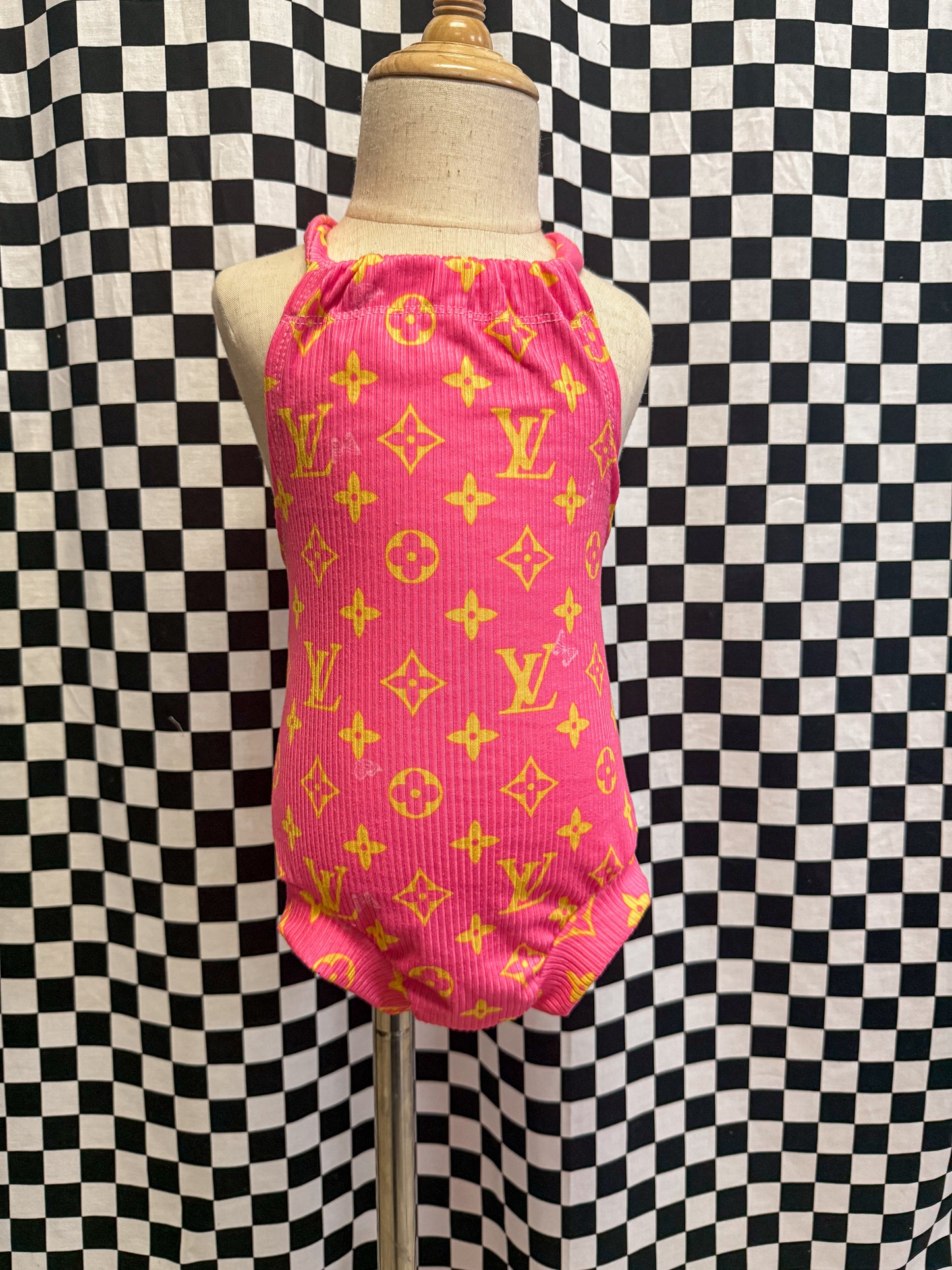 12/18M Boujee Pink/Yellow Halter Romper